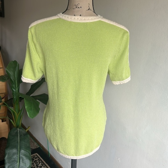 St. John By Marie Grey Tie Front Green Cream Cardigan Sweater Size 8 - Picture 6 of 9